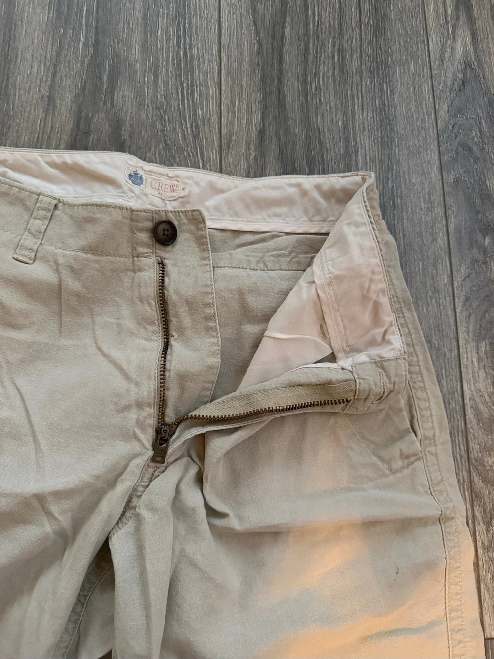 J. Crew - Linen & Cotton Blend Flat Front Chino Shorts in Cream - Size 30